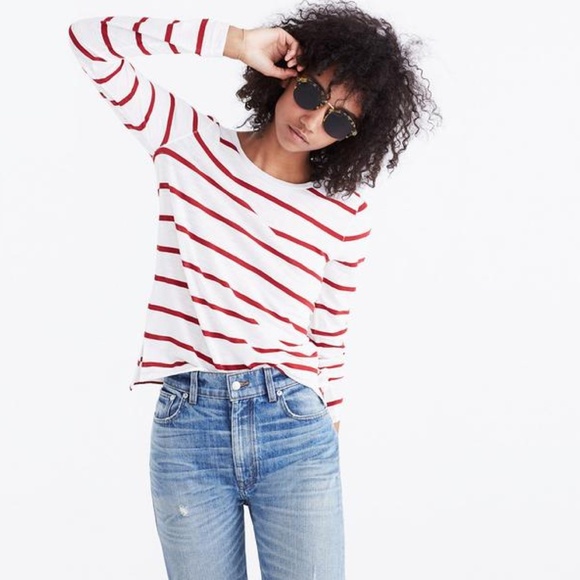 Madewell Tops - MADEWELL Whisper Cotton Stripe Long Sleeve Tee
